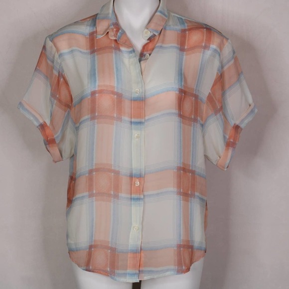 NWT Splendid Silky Plaid Button Down Top Blouse - Picture 4 of 8